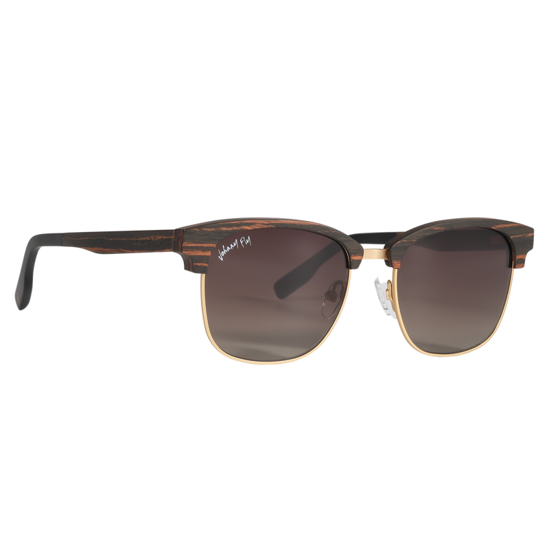 Hughes Polarized Sunglasses - Gold / Wood Club Master Style - Johnny Fly | #color_gold