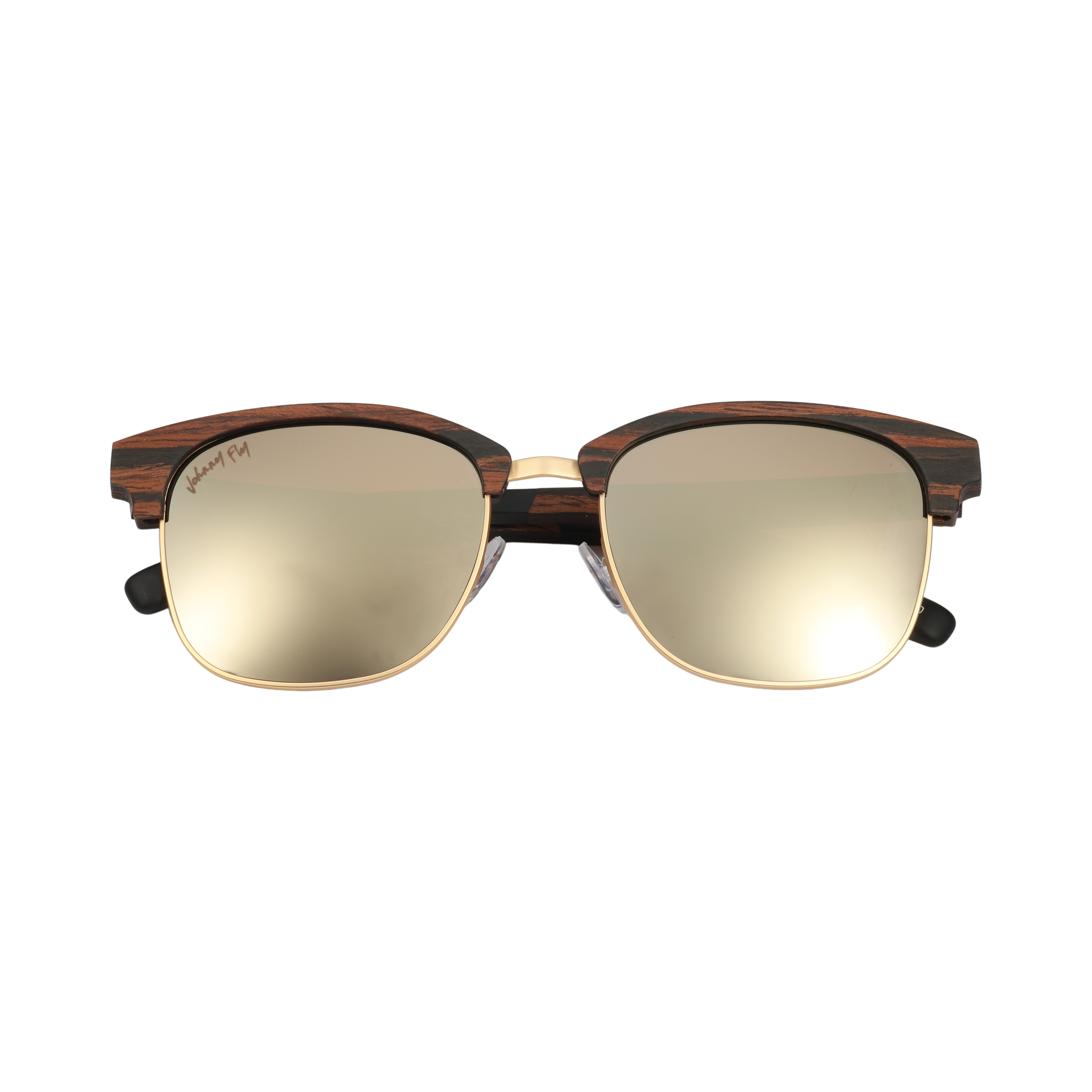 Hughes Mirrored Polarized Sunglasses - Gold / Wood Club Master Style - Johnny Fly | #color_gold