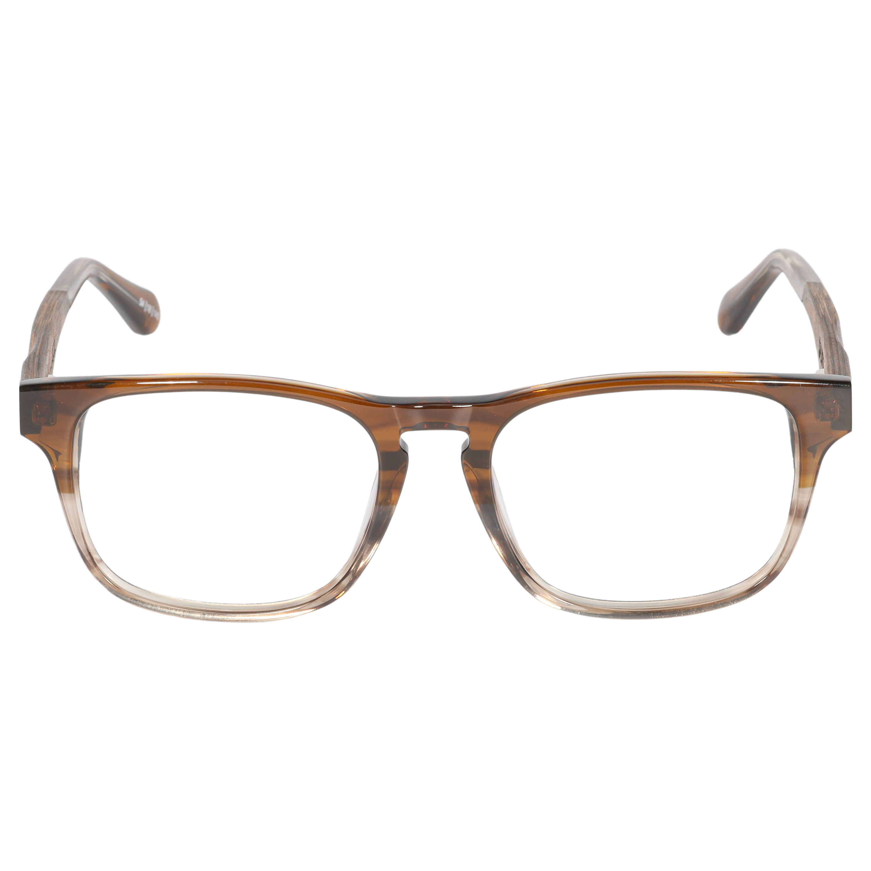 Front view of Johnny Fly's "Splinter" polarized sunglasses featuring a modern minimalistic design with an iconic acetate front section and wooden arms.