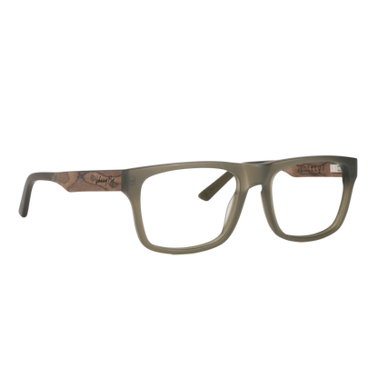 7Thirty7 737 SANDED OLIVE square large fit wide Eyeglasses Prescription by Johnny Fly | Handcrafted with Acetate and Wood  #color_sanded-olive