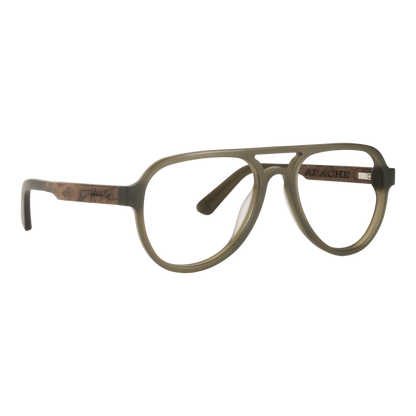 Apache SANDED OLIVE Retro Aviator Prescription Eyeglasses by Johnny Fly | Handcrafted with Acetate and Wood  #color_sanded-olive