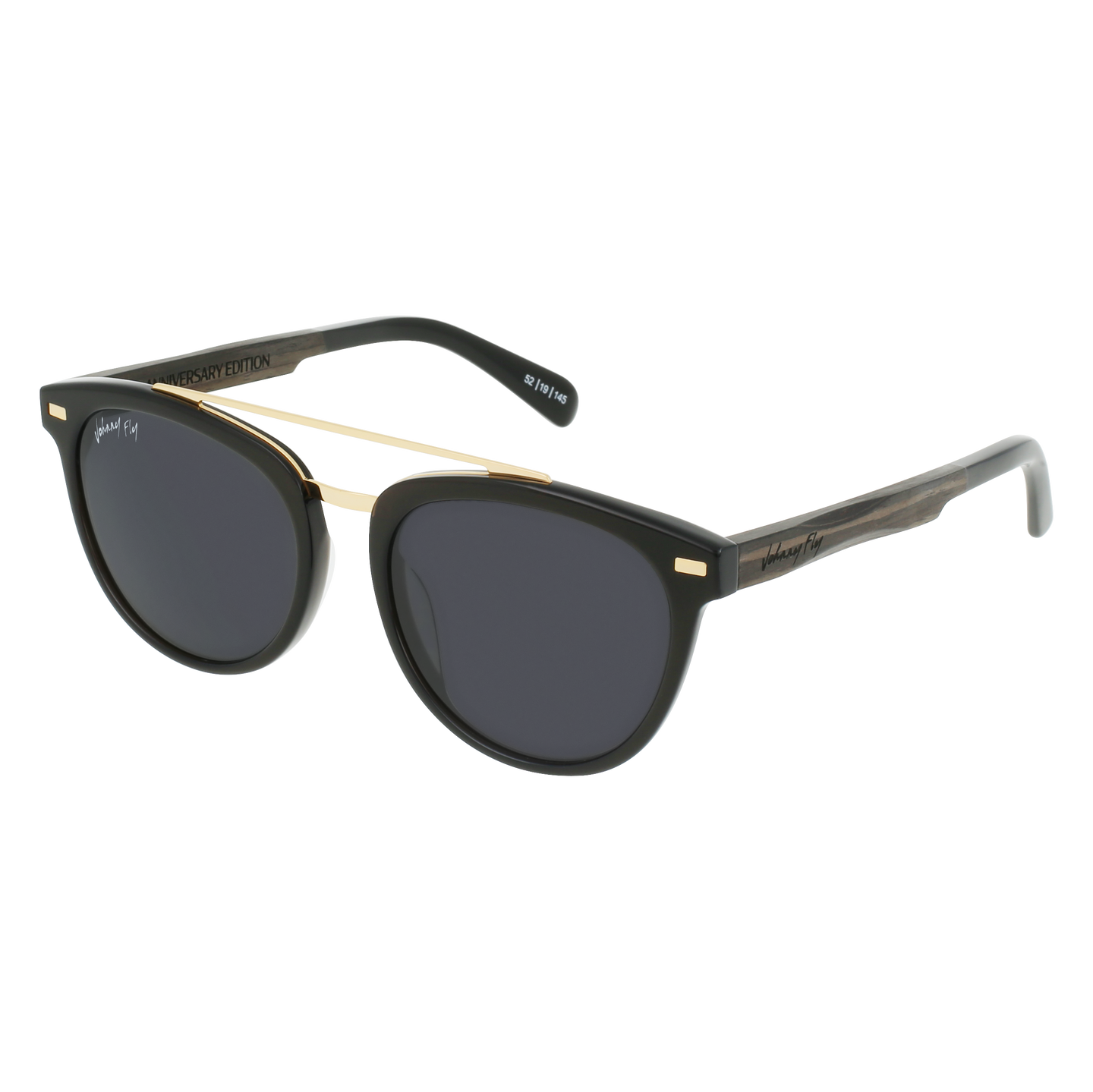 Captain Anniversary Edition Crossbar Aviator Polarized Sunglasses by Johnny Fly | Handcrafted with Acetate and Wood  #color_black-pearl-anniversary-edition