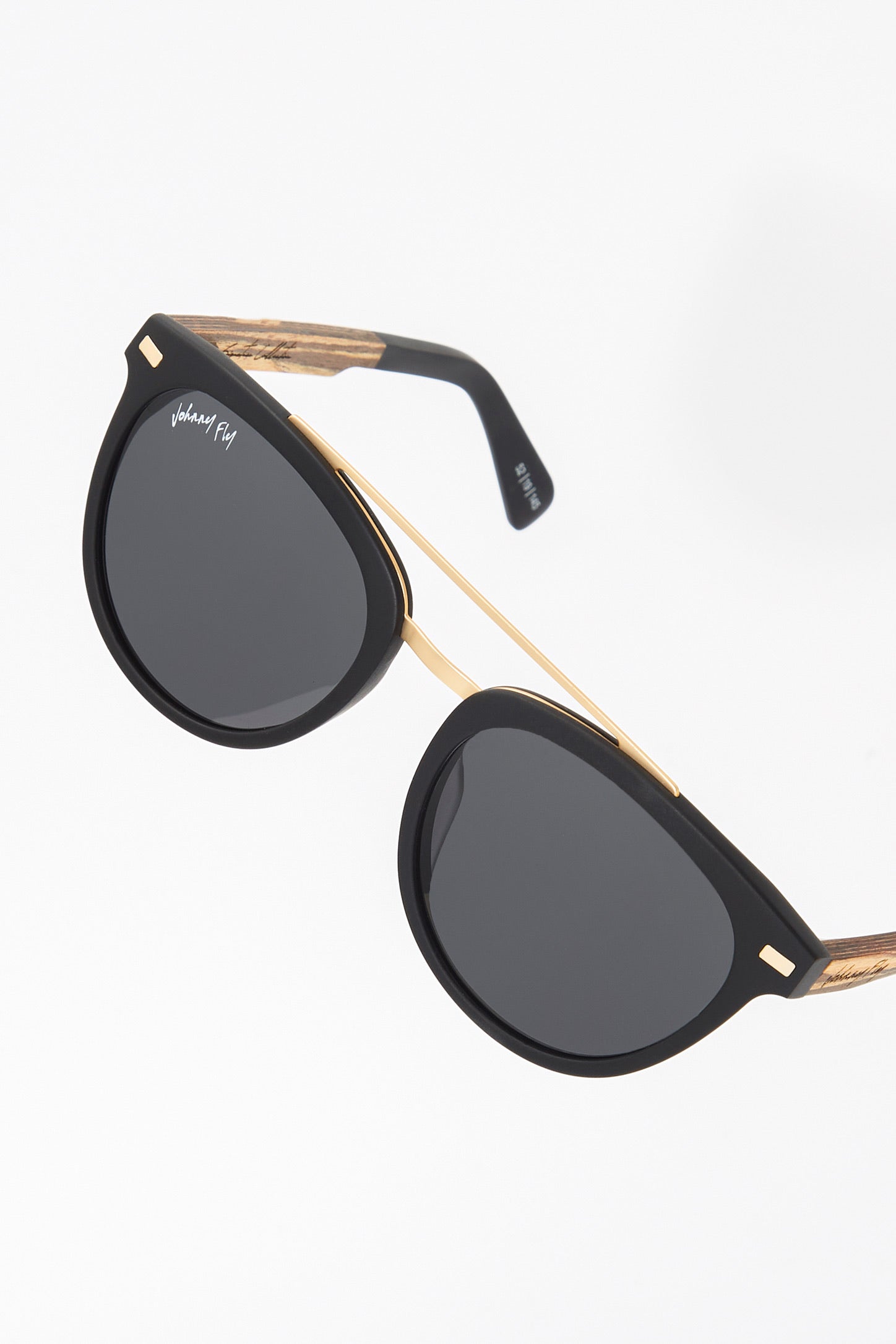 Captain MATTE BLACK Crossbar Aviator Polarized Sunglasses by Johnny Fly | Handcrafted with Acetate and Wood 