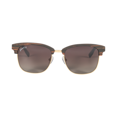 Hughes Polarized Sunglasses - Gold / Wood Club Master Style - Johnny Fly | #color_gold