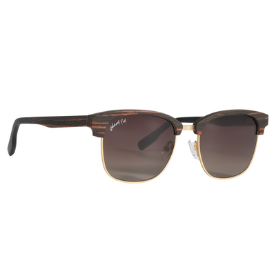 Hughes Polarized Sunglasses - Gold / Wood Club Master Style - Johnny Fly | #color_gold