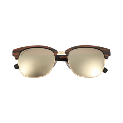 Hughes Mirrored Polarized Sunglasses - Gold / Wood Club Master Style - Johnny Fly | 