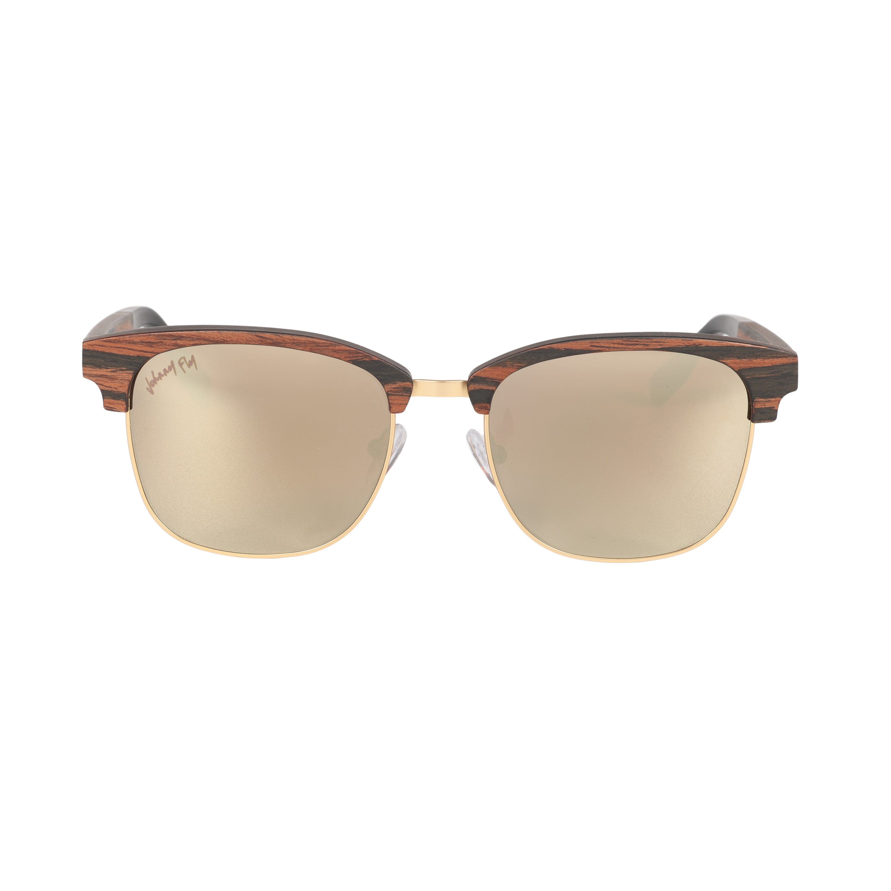 Hughes Mirrored Polarized Sunglasses - Gold / Wood Club Master Style - Johnny Fly | #color_gold