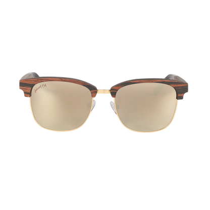 Hughes Mirrored Polarized Sunglasses - Gold / Wood Club Master Style - Johnny Fly | 