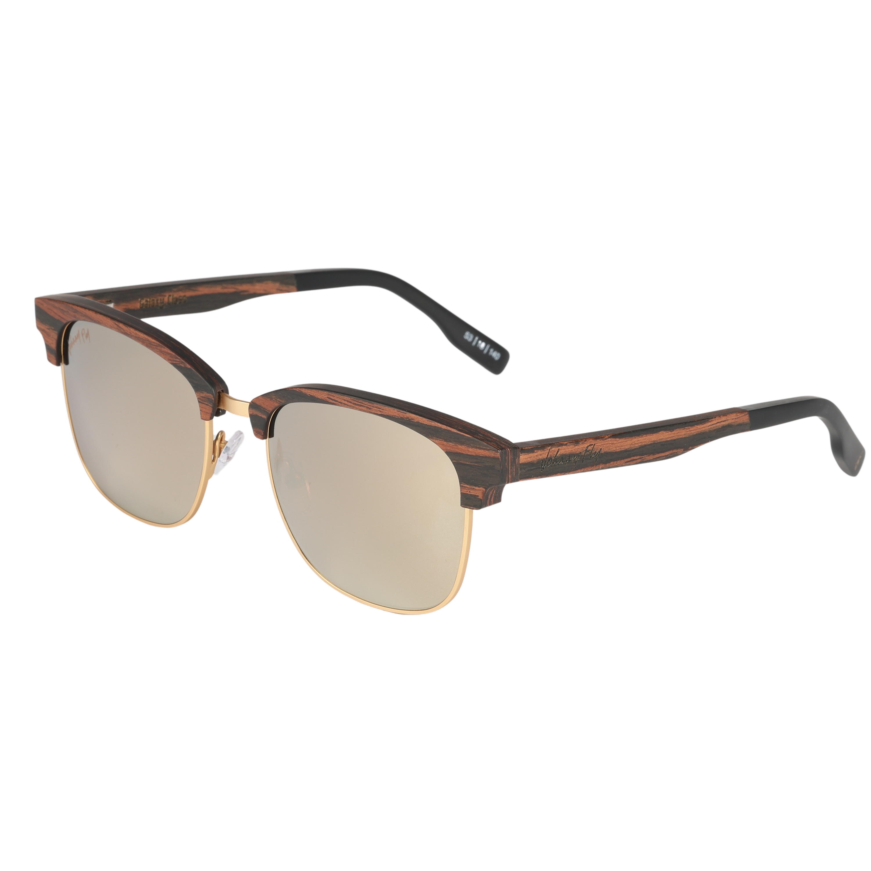 Hughes Mirrored Polarized Sunglasses - Gold / Wood Club Master Style - Johnny Fly | #color_gold