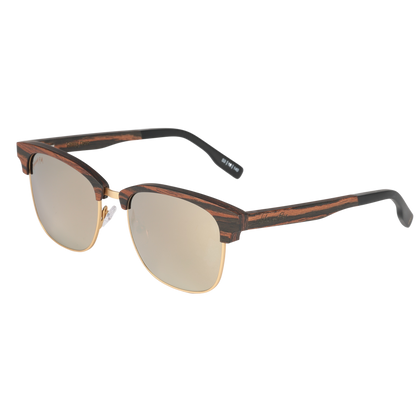 Hughes Mirrored Polarized Sunglasses - Gold / Wood Club Master Style - Johnny Fly | 