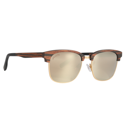 Hughes Mirrored Polarized Sunglasses - Gold / Wood Club Master Style - Johnny Fly | 