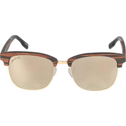 Hughes Mirrored Polarized Sunglasses - Gold / Wood Club Master Style - Johnny Fly | 