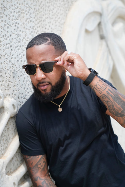 Hughes Polarized Sunglasses - Gold / Wood Club Master Style - Johnny Fly | #color_gold