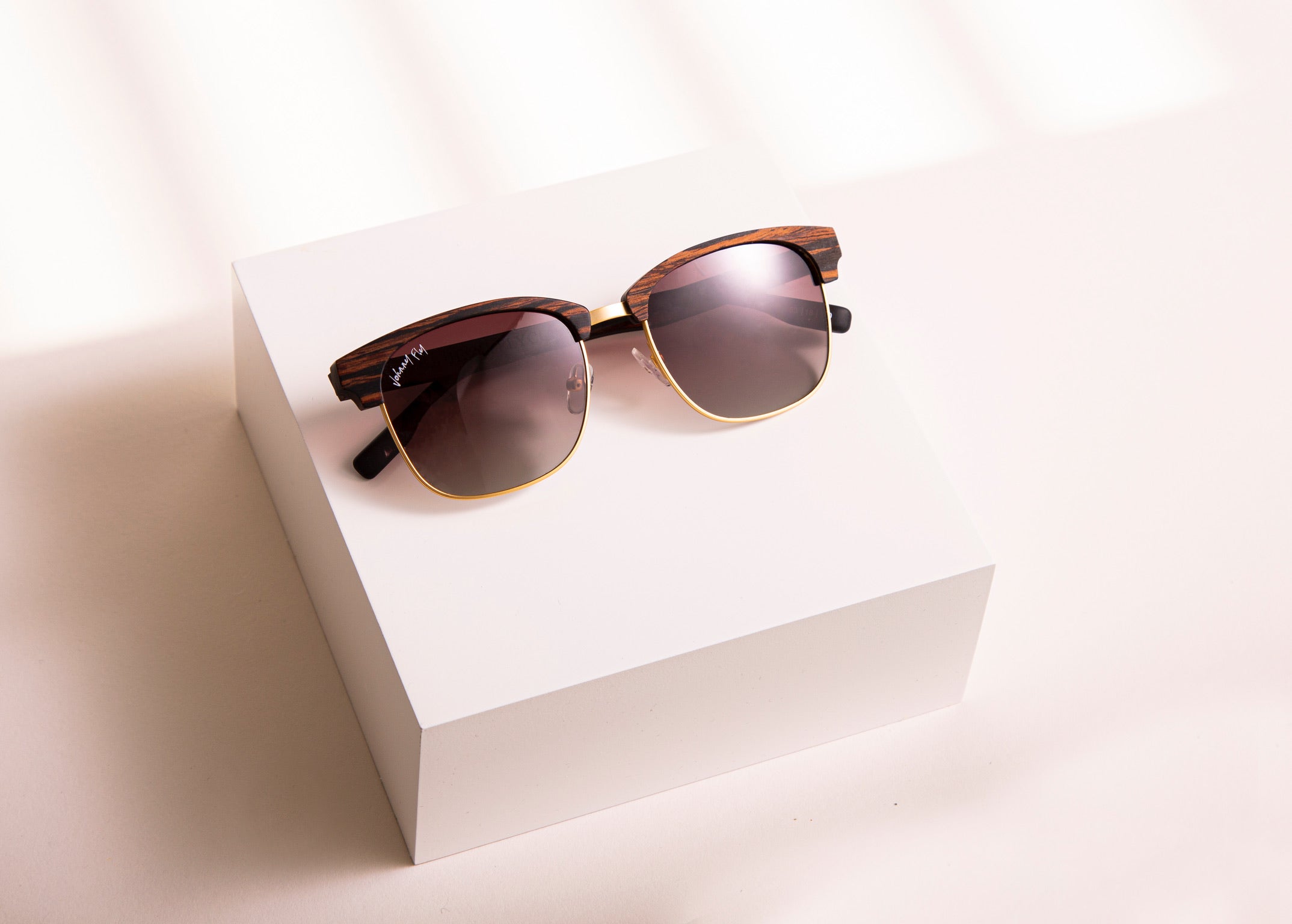 Hughes Polarized Sunglasses - Gold / Wood Club Master Style - Johnny Fly | #color_gold
