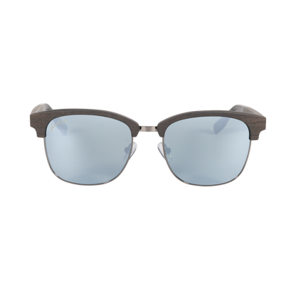 Hughes Mirrored Polarized Sunglasses - Gunmetal / Wood Club Master Style - Johnny Fly | 