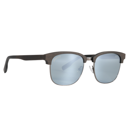 Hughes Mirrored Polarized Sunglasses - Gunmetal / Wood Club Master Style - Johnny Fly | 