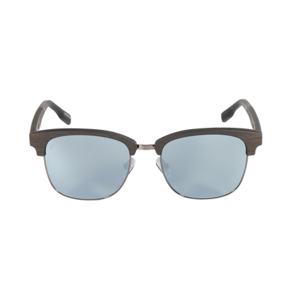 Hughes Mirrored Polarized Sunglasses - Gunmetal / Wood Club Master Style - Johnny Fly | 