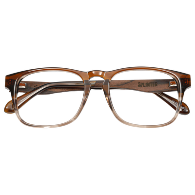 Modern Splinter Sunglasses by Johnny Fly featuring a timeless minimal design with an acetate front section, wooden arms, spring hinges, and nylon polarized lenses.