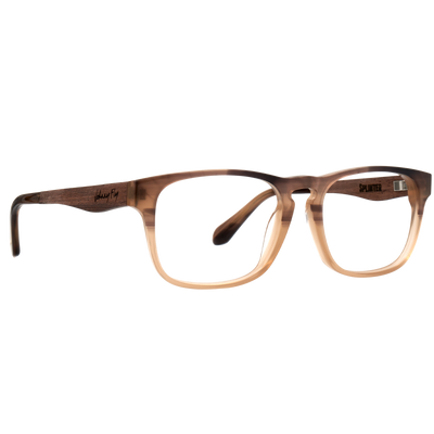 Johnny Fly Splinter Sunglasses with modern simplicity featuring an acetate front section, wooden arms, spring hinges, and nylon polarized lensing.