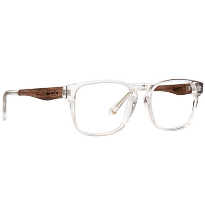 Johnny Fly Splinter Sunglasses featuring a modern simplistic design with iconic acetate front section, wooden arms, spring hinges, and nylon polarized lenses for premium eyewear.